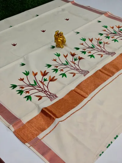 Elegant Hand Printed Saree – Cream & Yellow